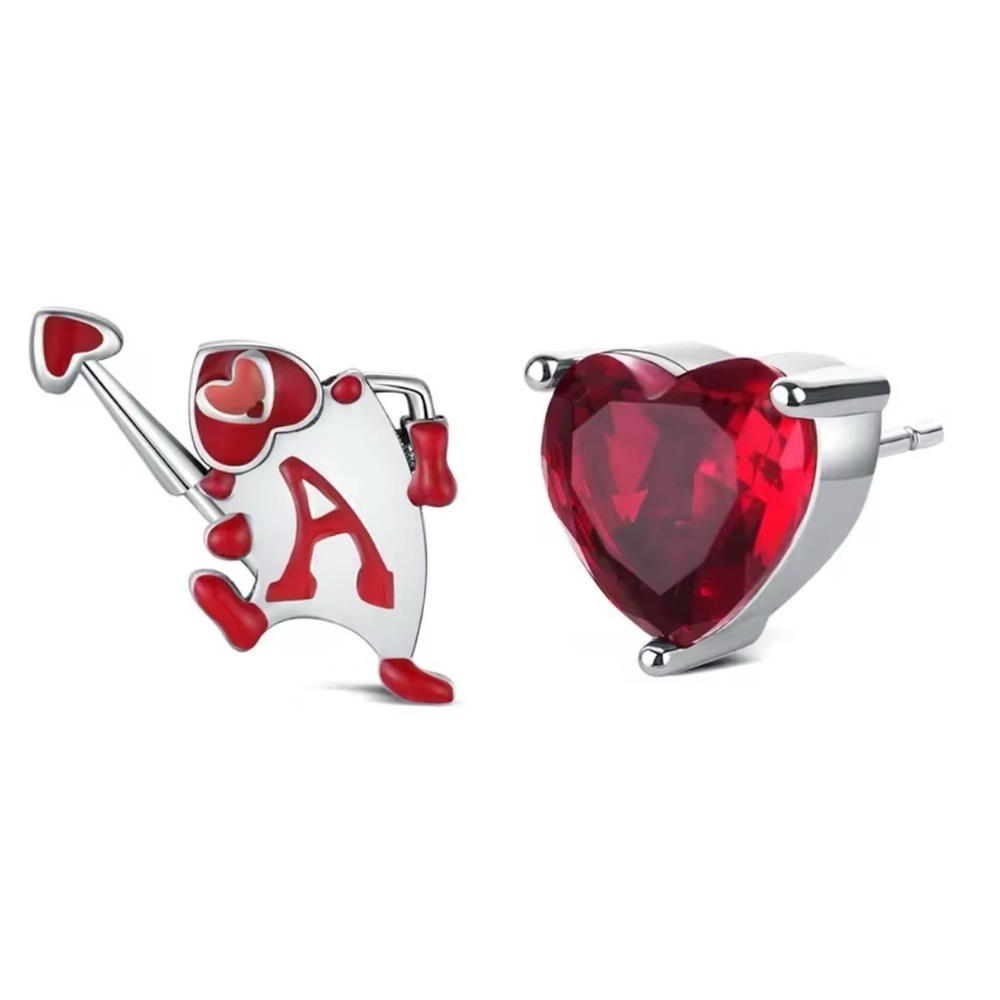 925 Sterling Silver Alice In Wonderland Playing Card Guard Stud Earrings
